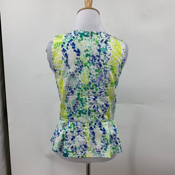 Ann Taylor Tank Top Womens 0 Multi Tie Dye Pleated Peplum Back Zip Sleeveless - Picture 5 of 13